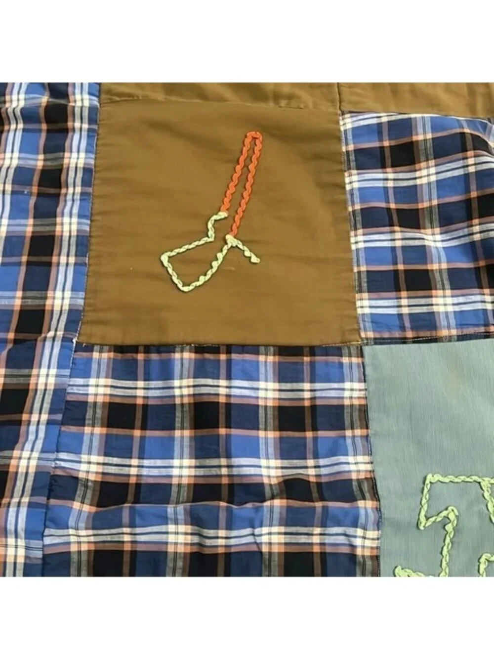 Homemade Plaid Squares Western‎ Corduroy Squares Vintage Quilt 25 In x 54 In